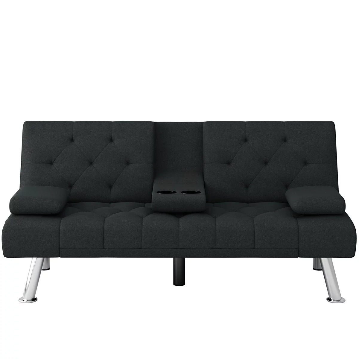Black Convertible Upholstered Sofa Bed with Cupholders A57979