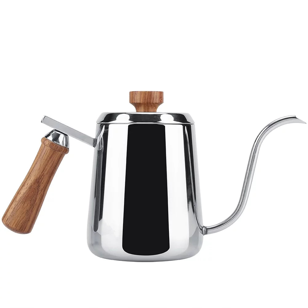 304 Stainless Steel Wooden Handle Drip Coffee Pot I761