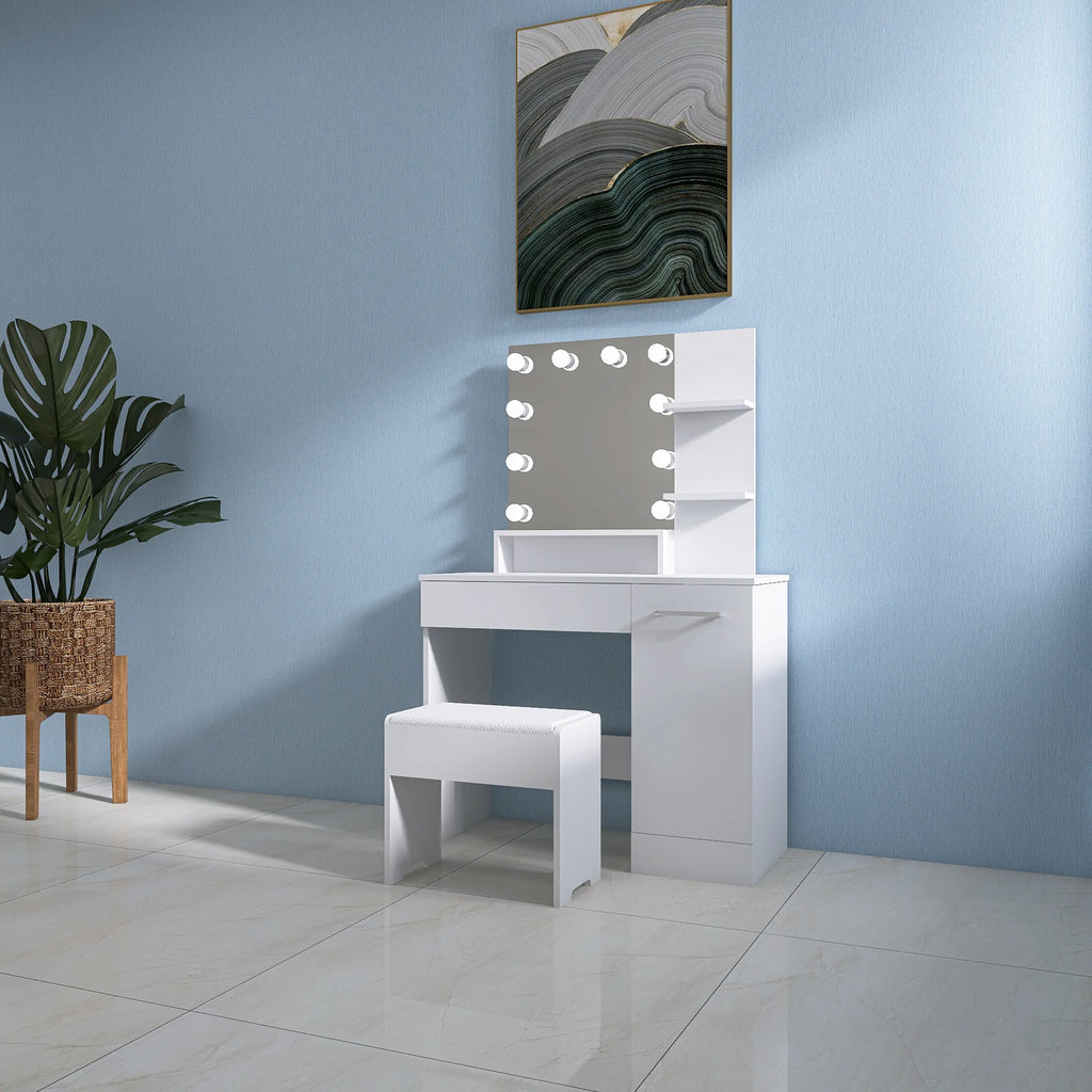 Wooden Dressing Table with Stool and LED Mirror E961