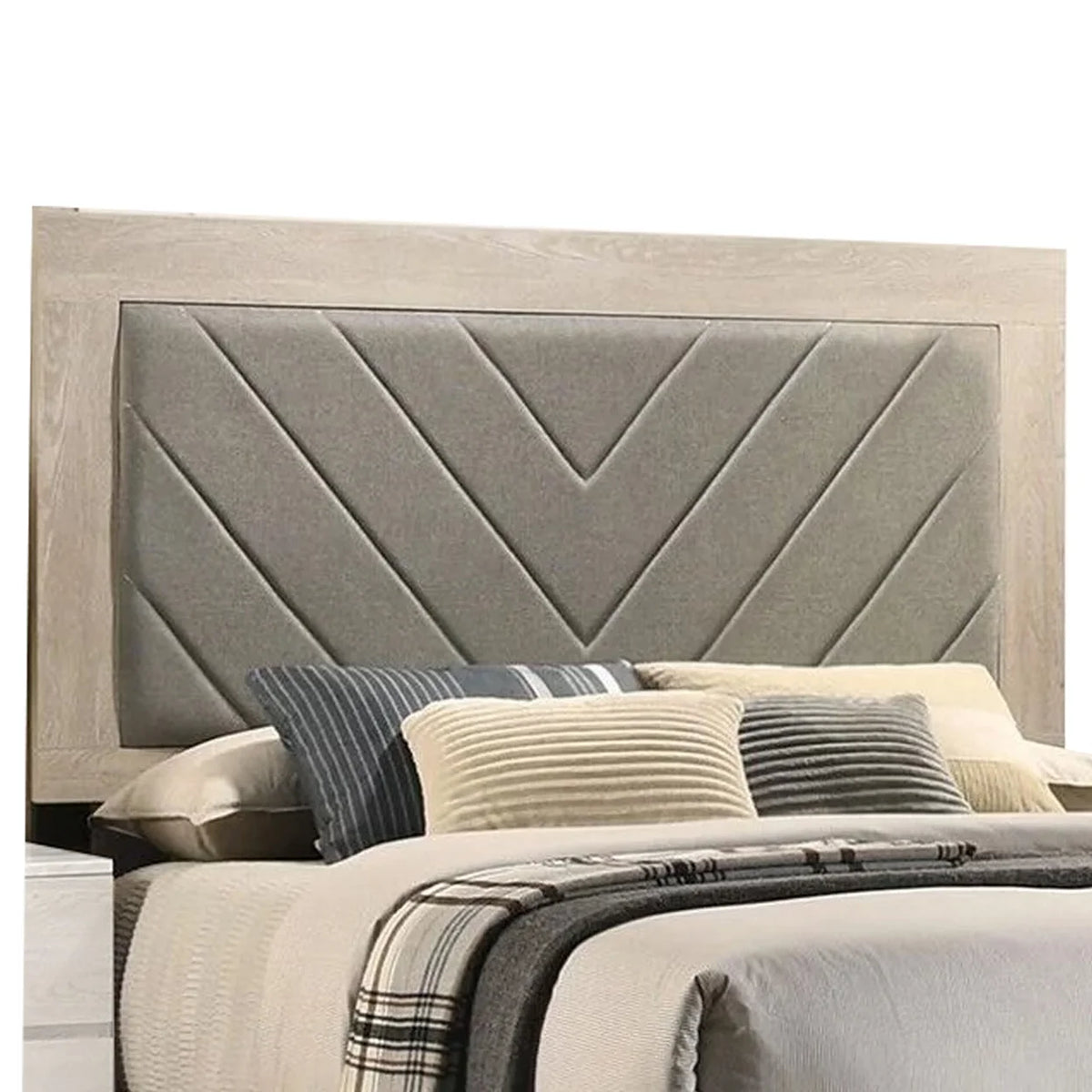 Upholstered Queen Size Bed Tufted Gray Headboard F121