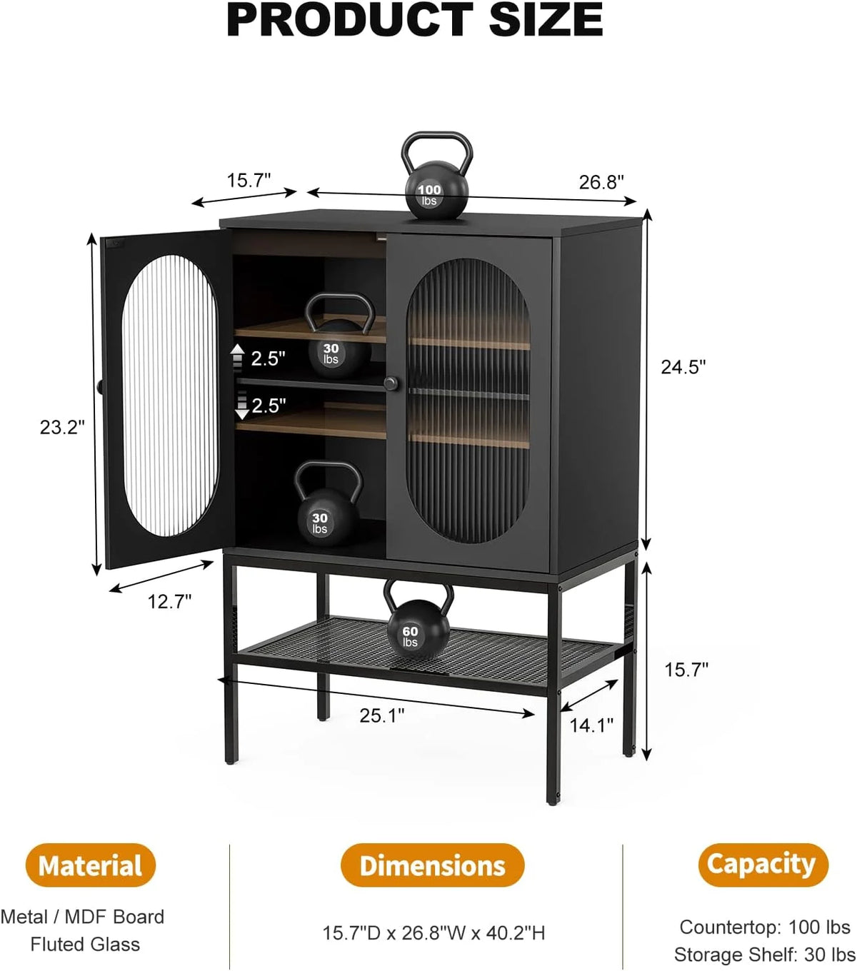 Black Glass Sideboard Buffet Cabinet with LED Lights Z6679
