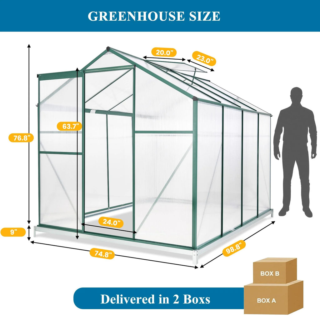 8x6FT Polycarbonate Walk in Greenhouse with Window & Sliding Door T103288