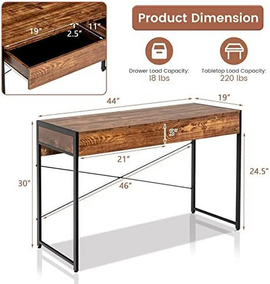 44 inch Computer Desk with 2 Drawers Steel Frame C6530
