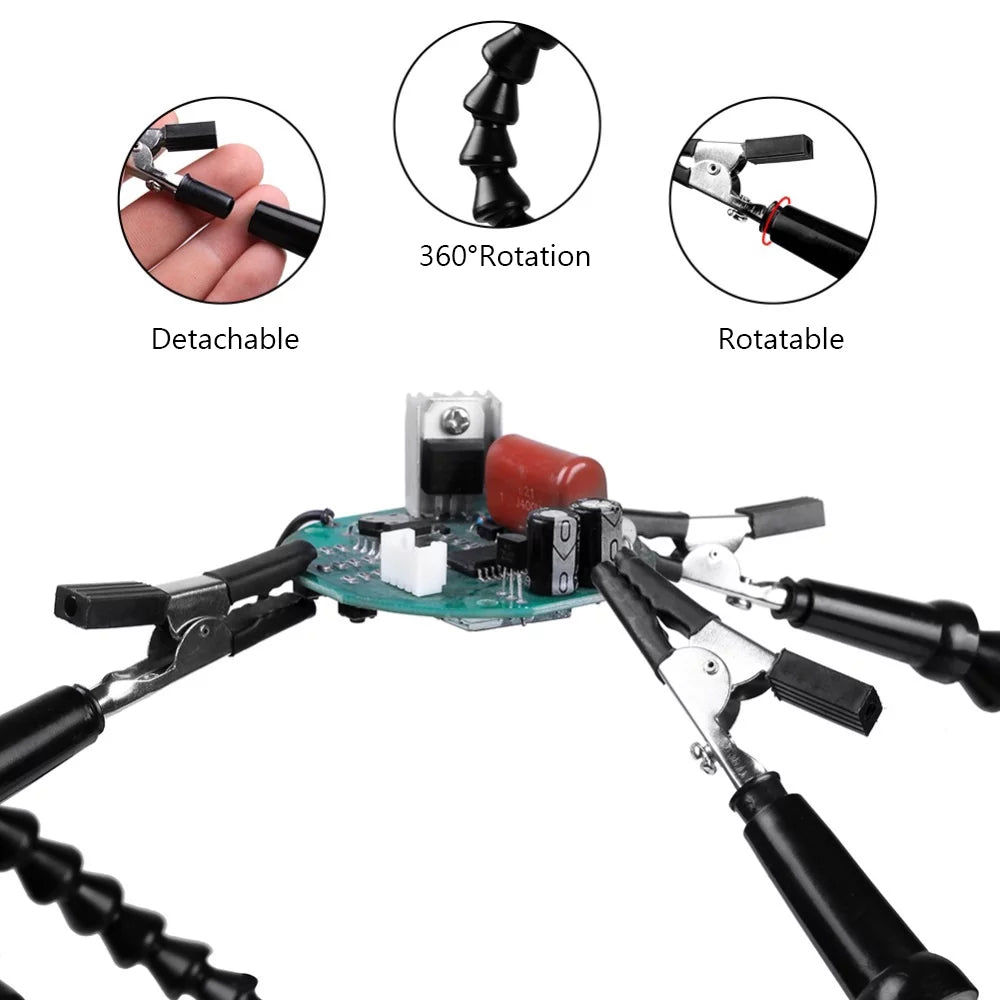 Soldering Third Hand PCB Tool with 6 Flexible Arms Black A439437