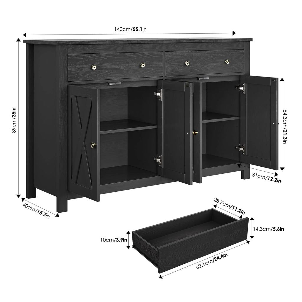 White 4-Doors 2-Drawers Wood Storage Cabinet with Adjustable Shelves A330