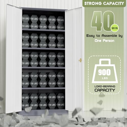 72" Black Lockable Metal Storage Cabinet with 4 Adjustable Shelves I2597