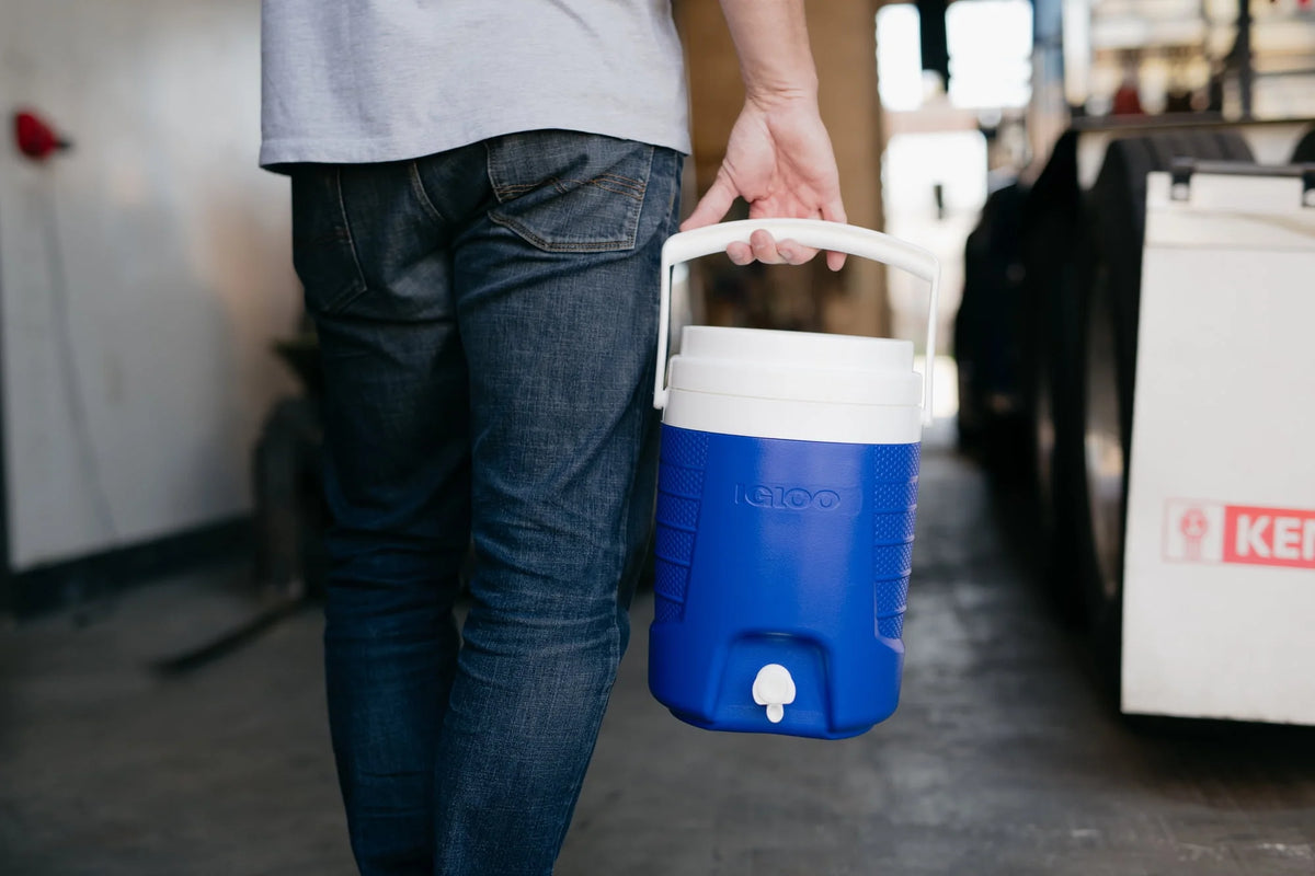 2-Gallon Plastic Beverage Jug with Hooks Blue R440516