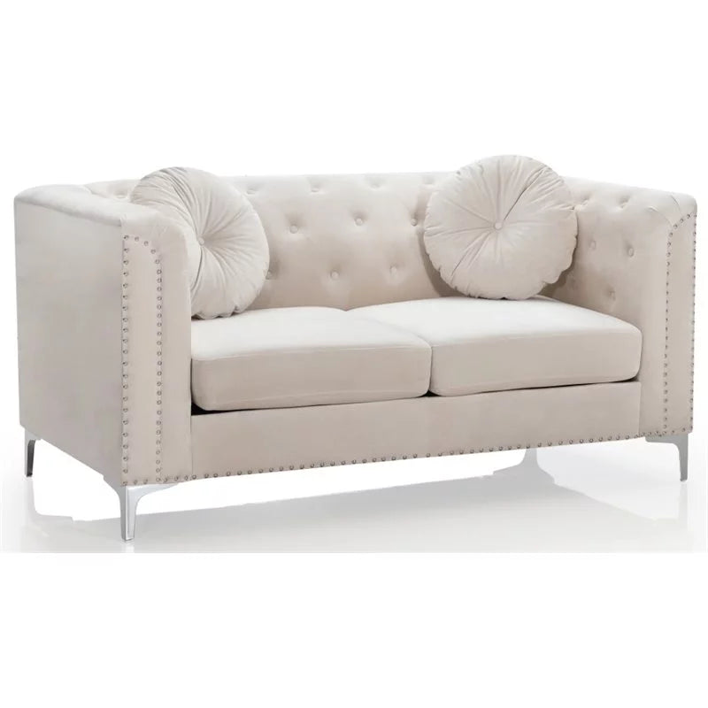 Velvet Sofa and Loveseat 2-Piece Set in Ivory J6165