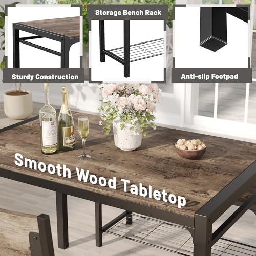 43.3" Dining Table Set for 4 with Bench & 2 Chairs Grey H2404