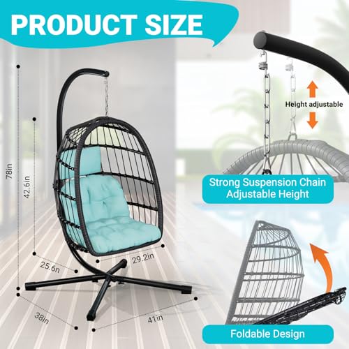 Egg Chair with Stand Rattan Wicker Hanging Swing Hammock Chair I98304
