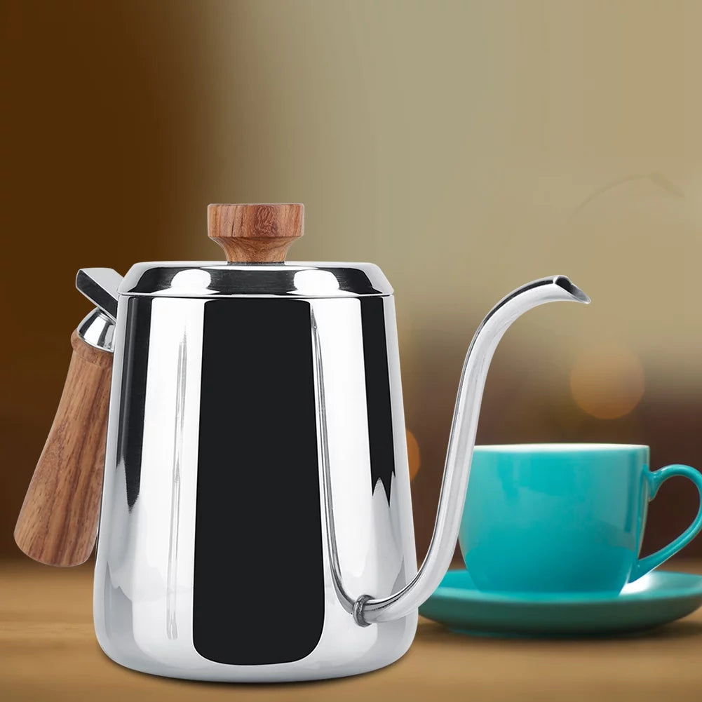 304 Stainless Steel Wooden Handle Drip Coffee Pot I761
