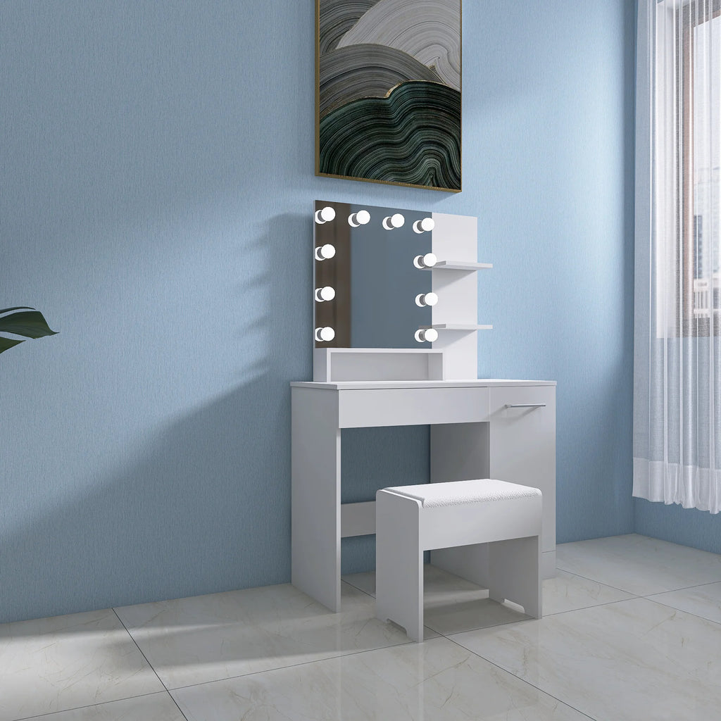 Wooden Dressing Table with Stool and LED Mirror E961