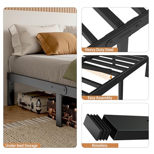 Black 14 Inch Metal Full Size Bed Frame F6212