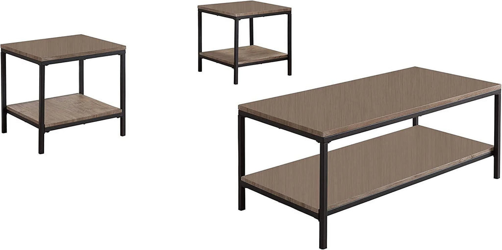 3 Piece Gray Finish Wood and Black Metal Occasional Table Set V376