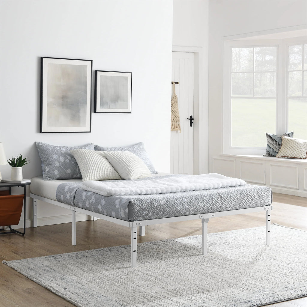 14 Heavy Duty Steel Slat Queen Platform Bed Frame, Black S93683