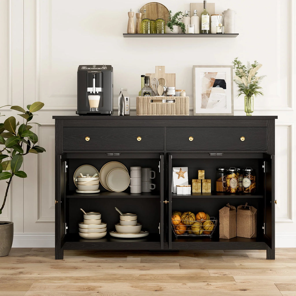 White 4-Doors 2-Drawers Wood Storage Cabinet with Adjustable Shelves A330