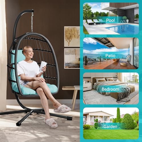 Egg Chair with Stand Rattan Wicker Hanging Swing Hammock Chair I98304