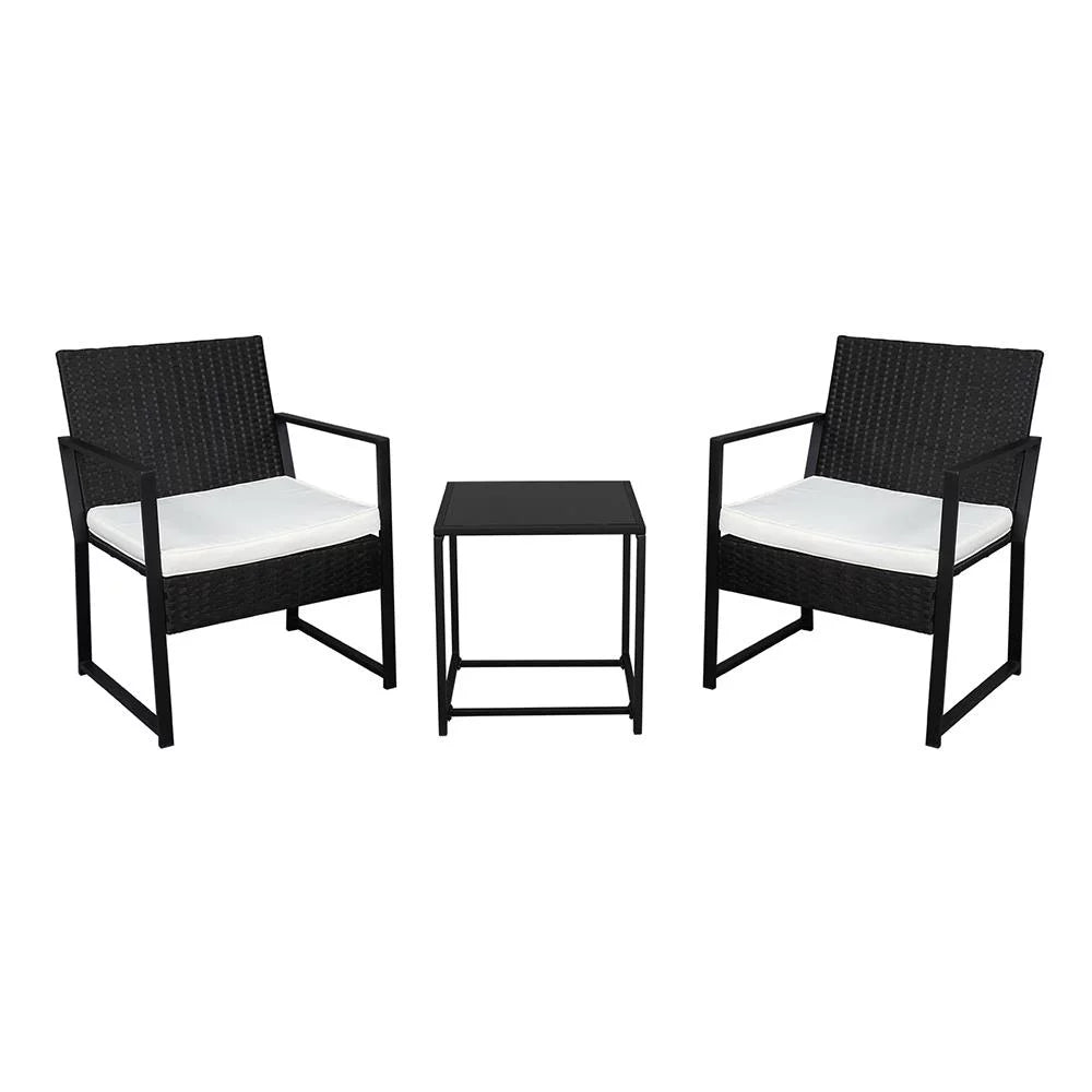Black Wicker Patio Conversation Set with Table P28432
