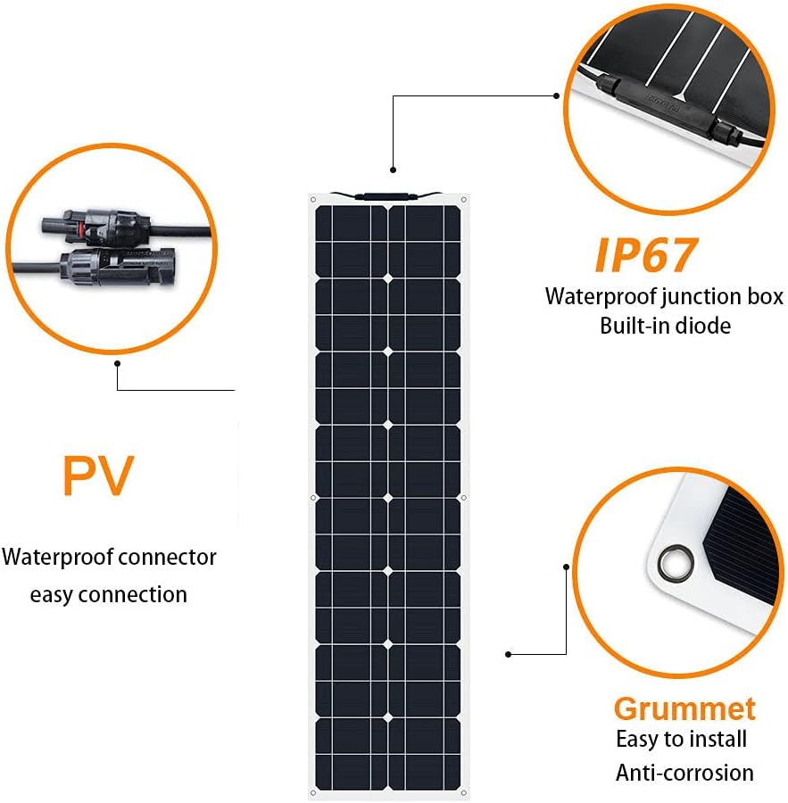 50W Monocrystalline Flexible Solar Panel Kit with 10A Controller H18868