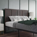 Queen Size Four Panel Wooden Adjustable Headboard Dark Brown E857222