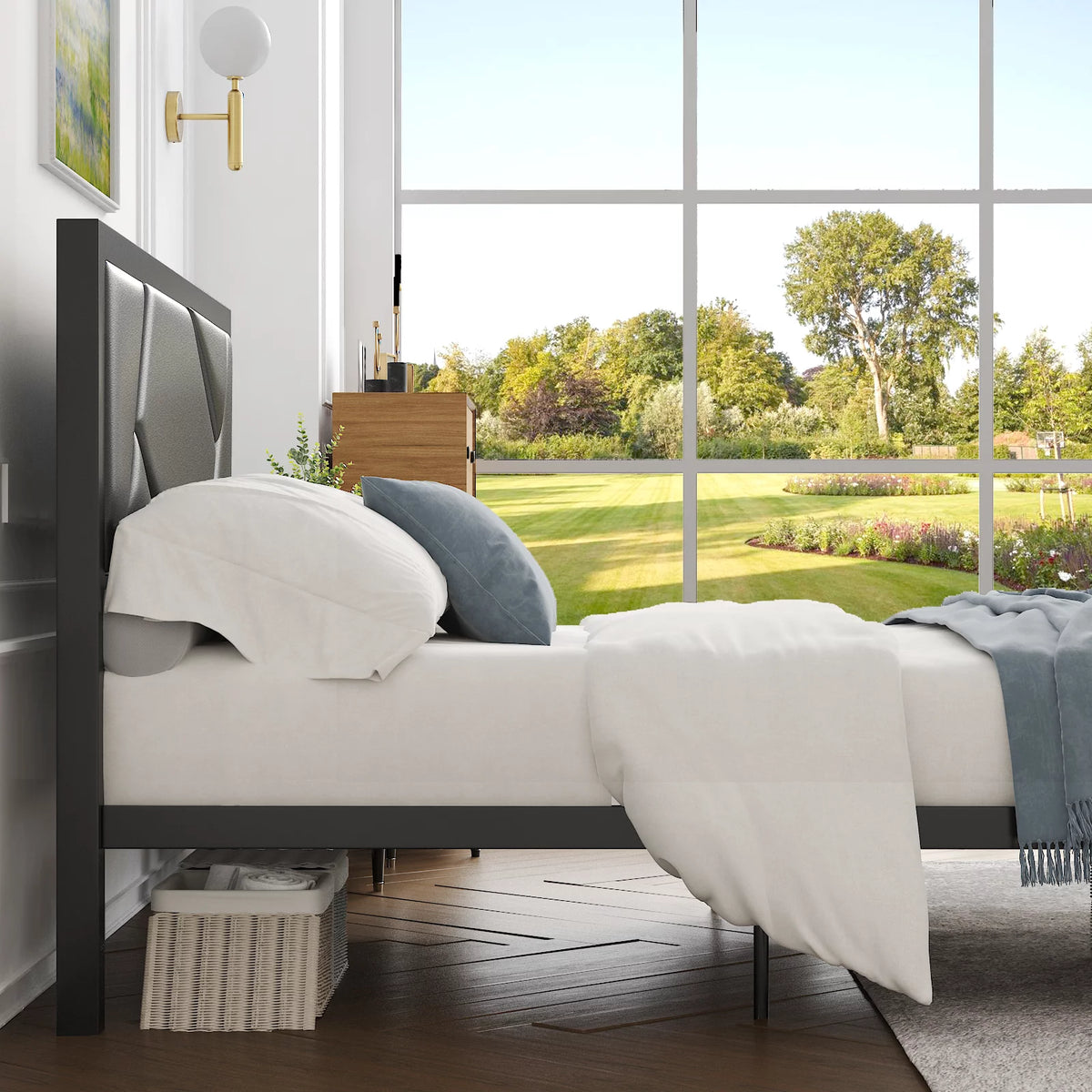 Twin Size Black Upholstered Bed Frame Z74748