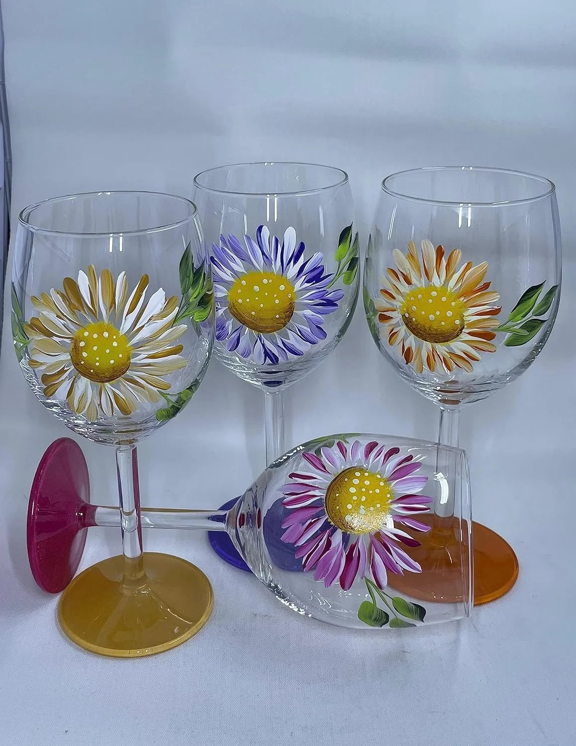 Hand Painted Flower Wine Glasses Stemless 15 Oz Glass Z75082
