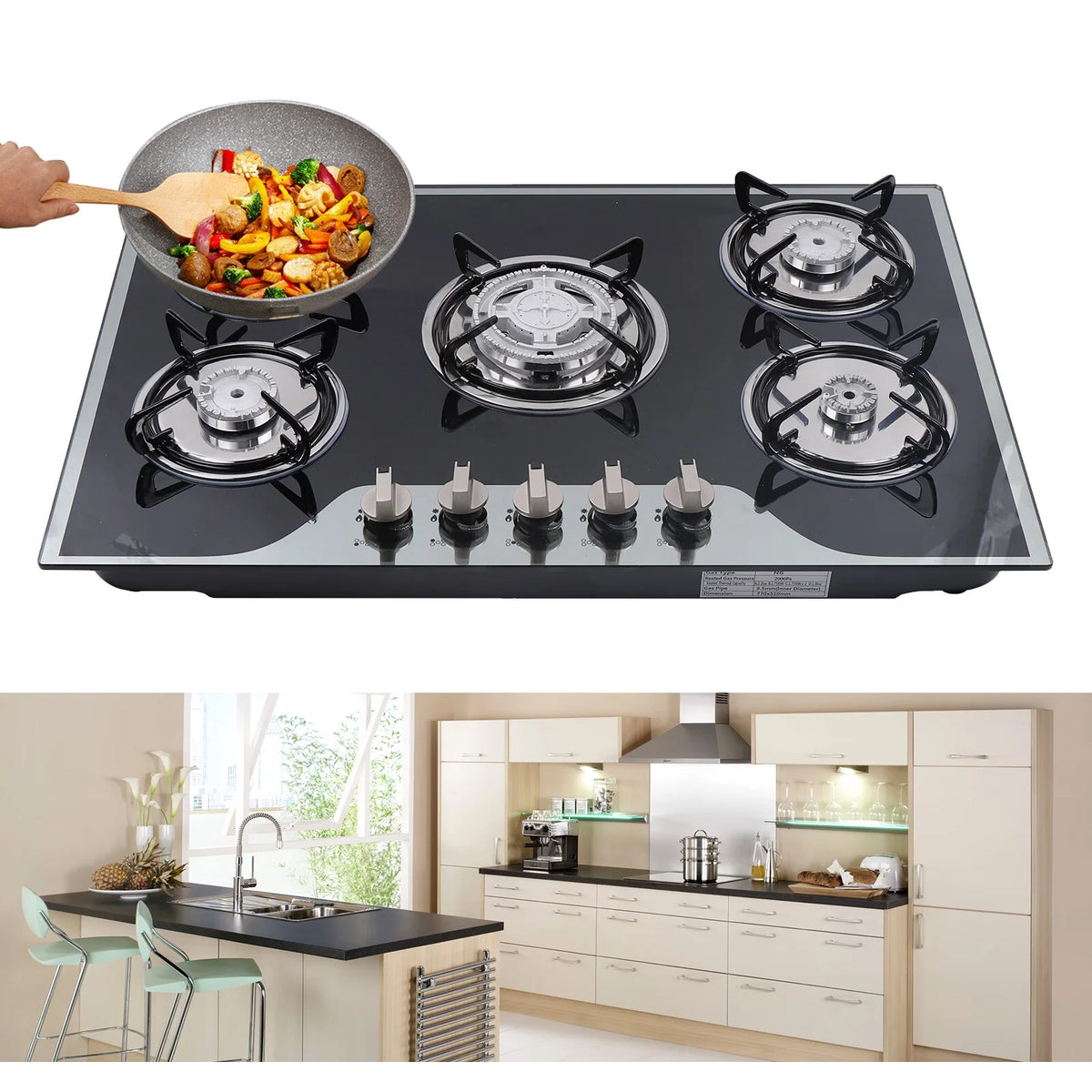 5 Burners Tempered Glass Gas Cooktop D113356