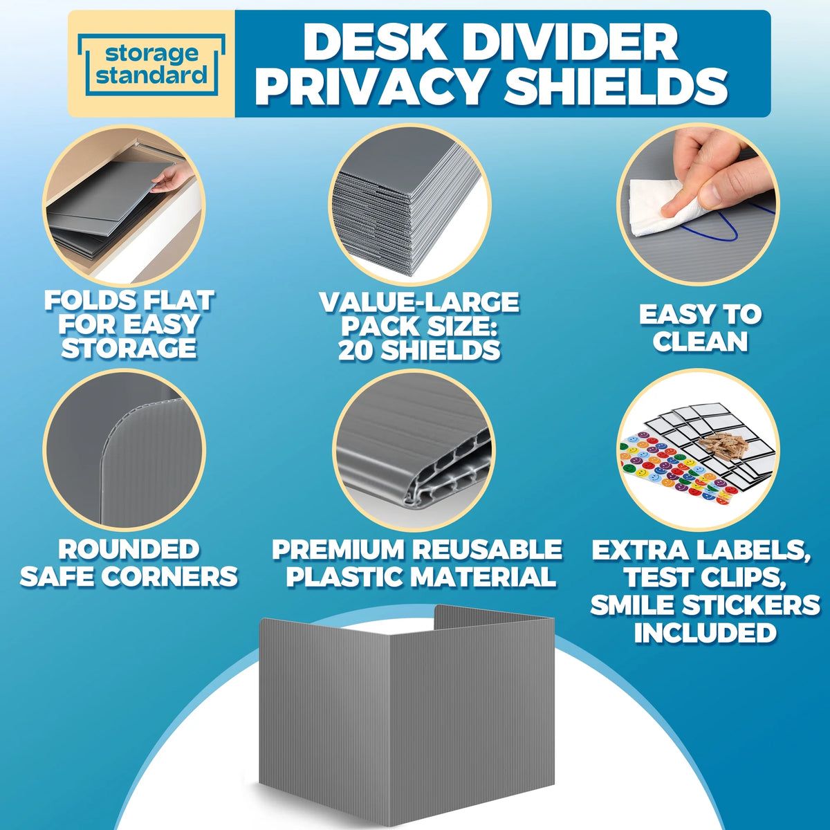 Student Desk Dividers Classroom Privacy Desktop Partition Shield Gray 20 Pack B35827