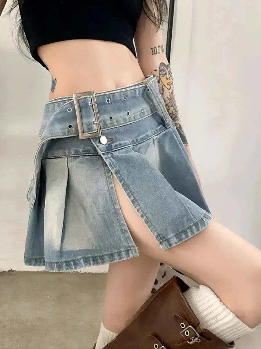 Low Waist Denim Split Skirt U47827