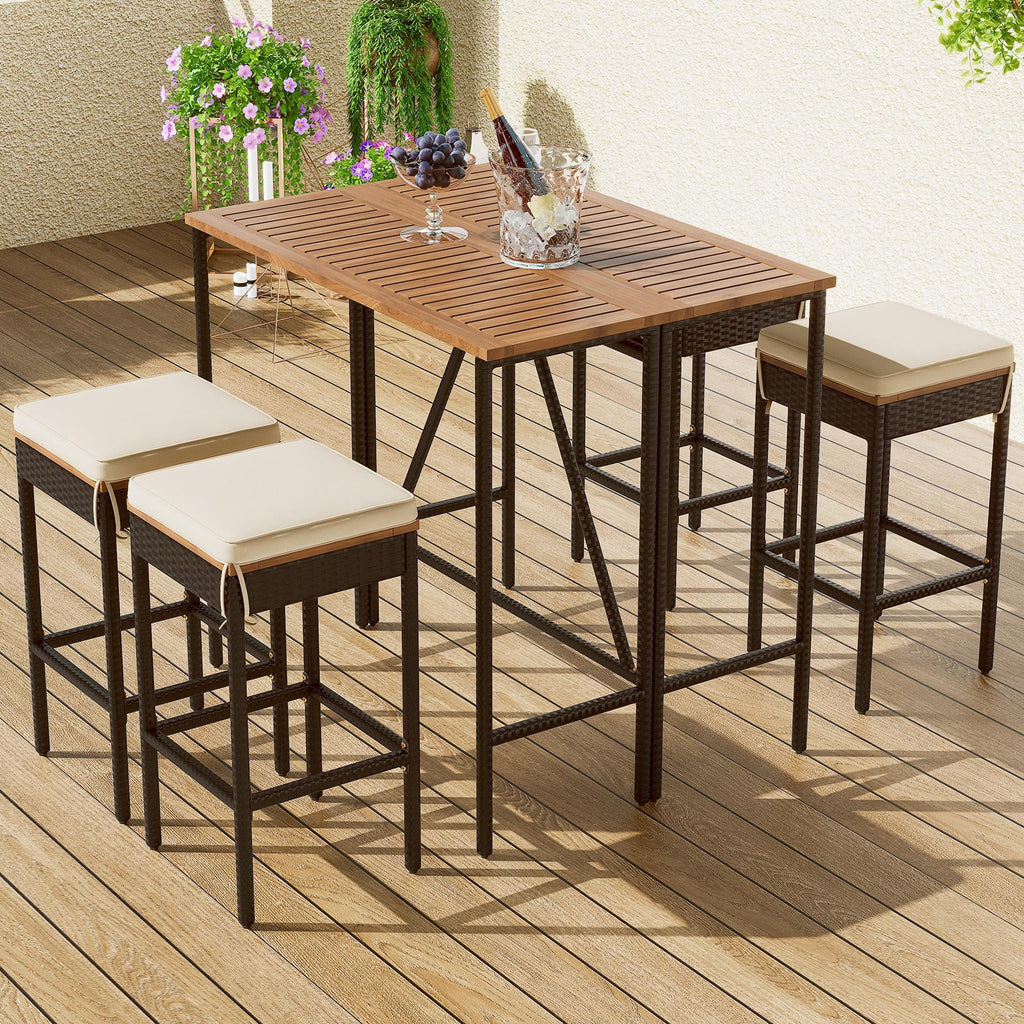 5 Piece Outdoor Rattan Dining Set with Storage Shelf Z848819