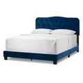Navy Blue Velvet Queen Bed with Button Tufting D9100