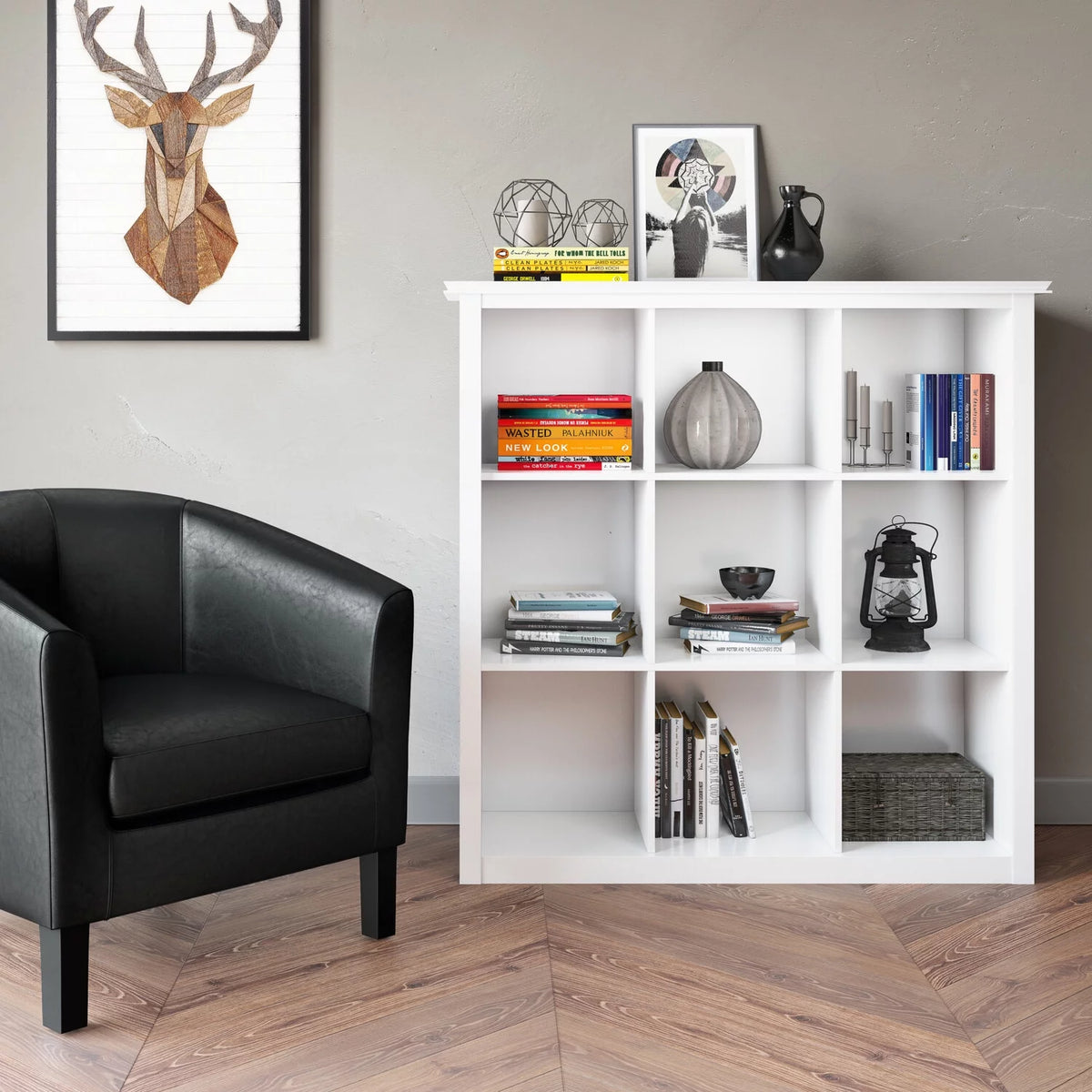 White 9 Cube Solid Wood Bookcase and Storage Unit N443615