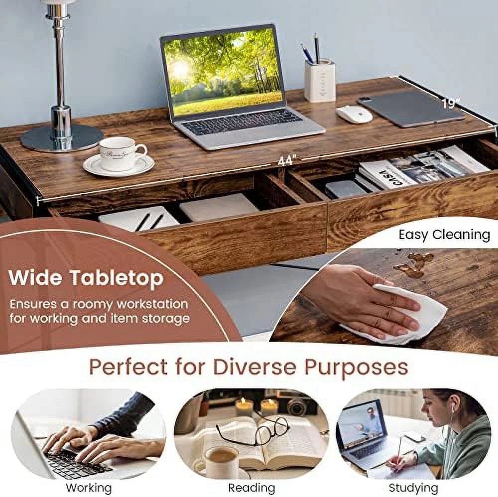 44 inch Computer Desk with 2 Drawers Steel Frame C6530