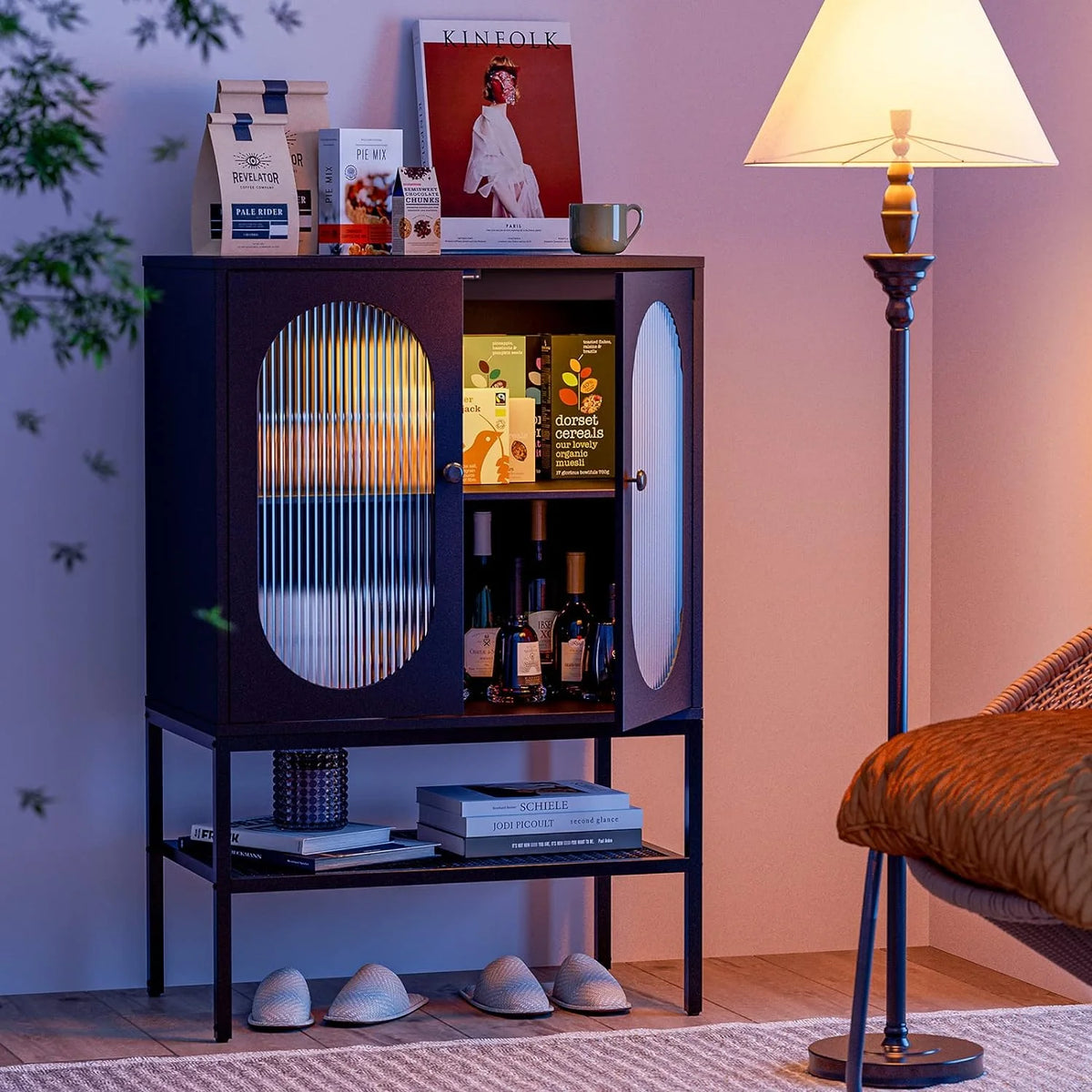 Black Glass Sideboard Buffet Cabinet with LED Lights Z6679