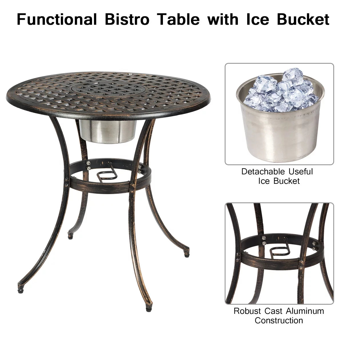3 Pc Patio Dining Set with Ice Bucket X30509