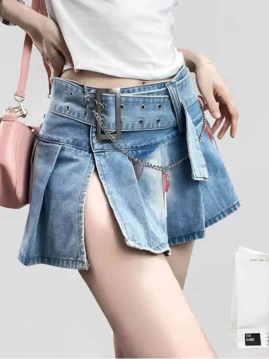 Low Waist Denim Split Skirt U47827