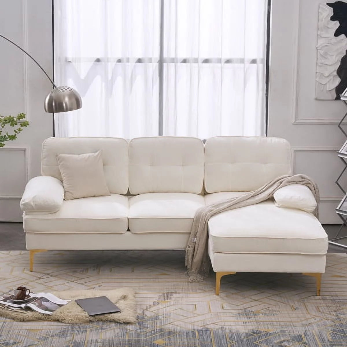 White Convertible Sectional Sofa V89358