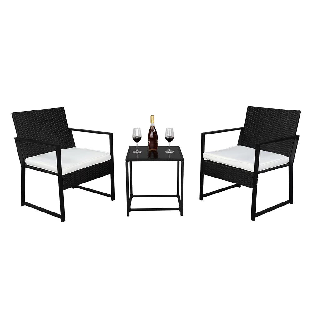 Black Wicker Patio Conversation Set with Table P28432