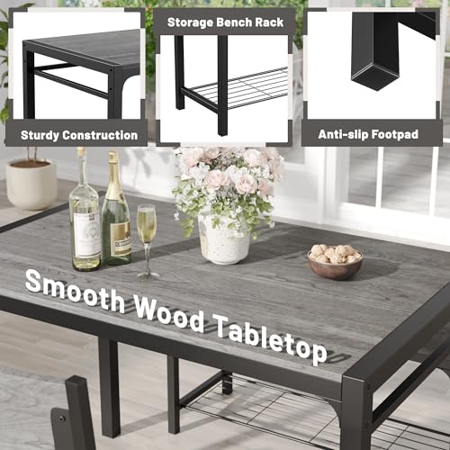 43.3" Dining Table Set for 4 with Bench & 2 Chairs Grey H2404