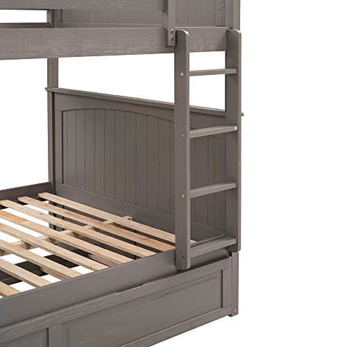 White Twin-Over-Twin Wood Bunk Bed with Trundle and Storage Stairs I60059