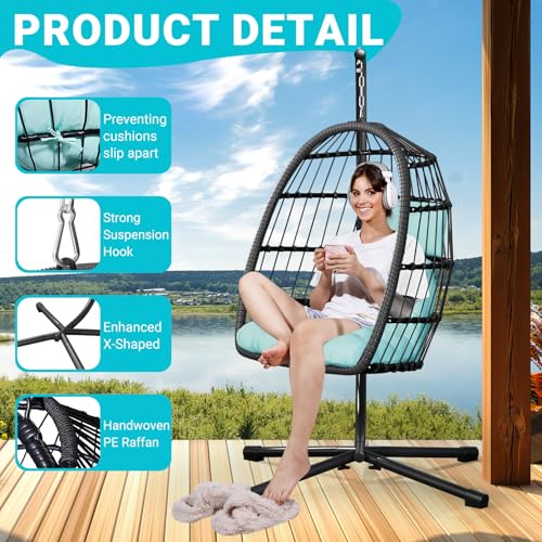 Egg Chair with Stand Rattan Wicker Hanging Swing Hammock Chair I98304