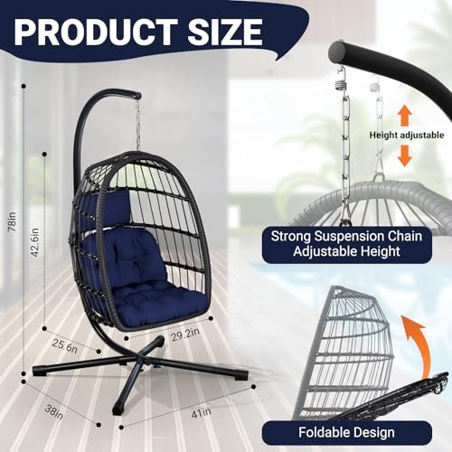 Egg Chair with Stand Rattan Wicker Hanging Swing Hammock Chair I98304