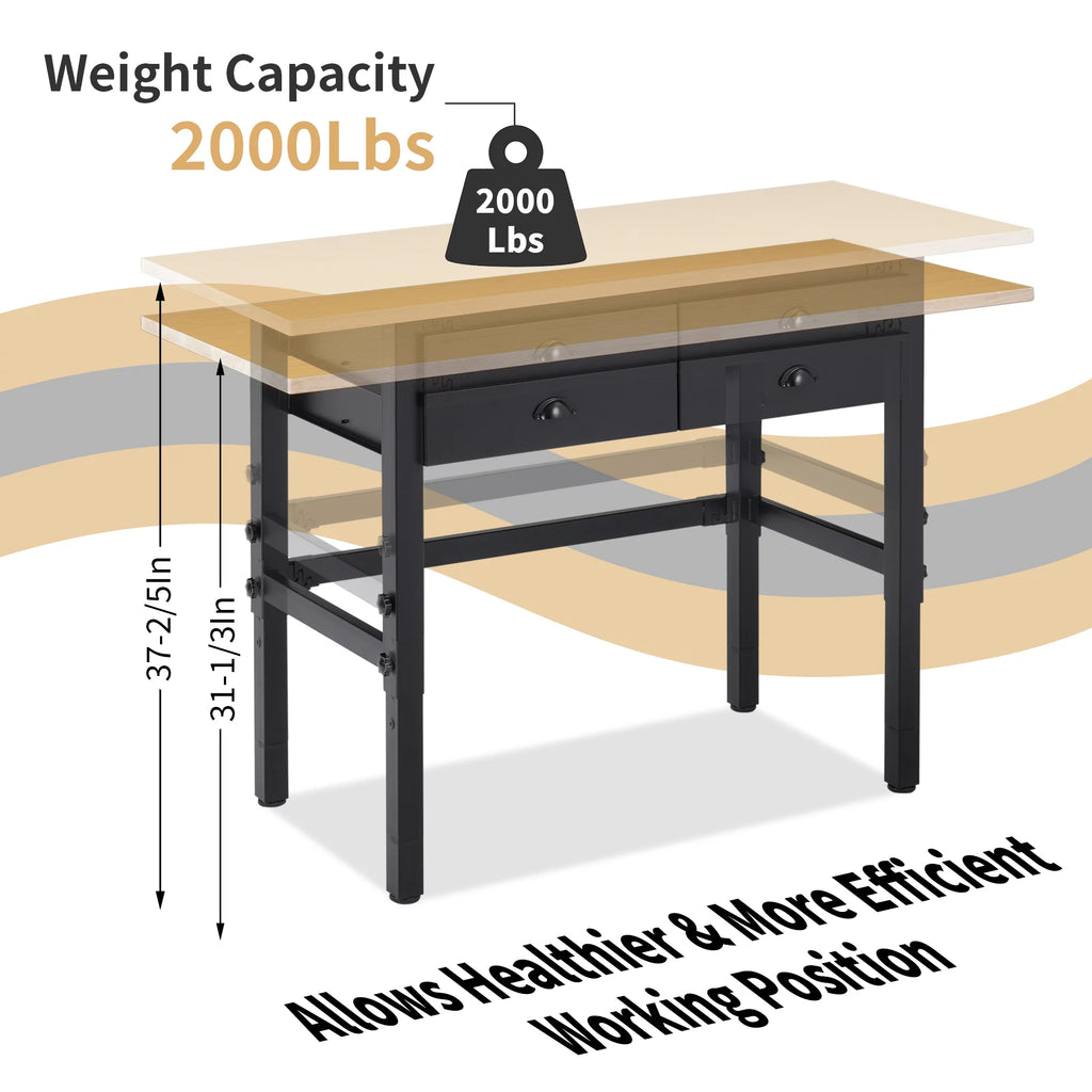 55'' Adjustable Work Bench with Power Outlets and Drawers U7518