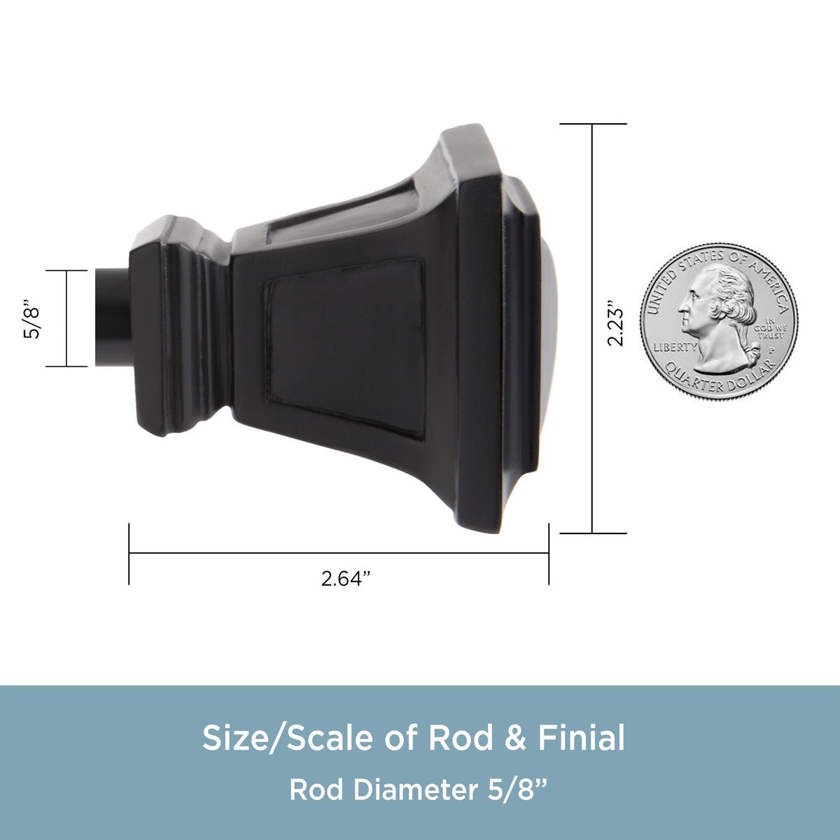 5/8" Decorative Window Curtain Rod, 90-130", Matte Black D1266