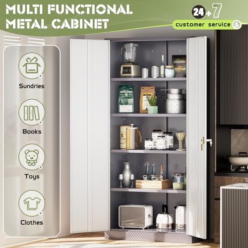 72" Black Lockable Metal Storage Cabinet with 4 Adjustable Shelves I2597