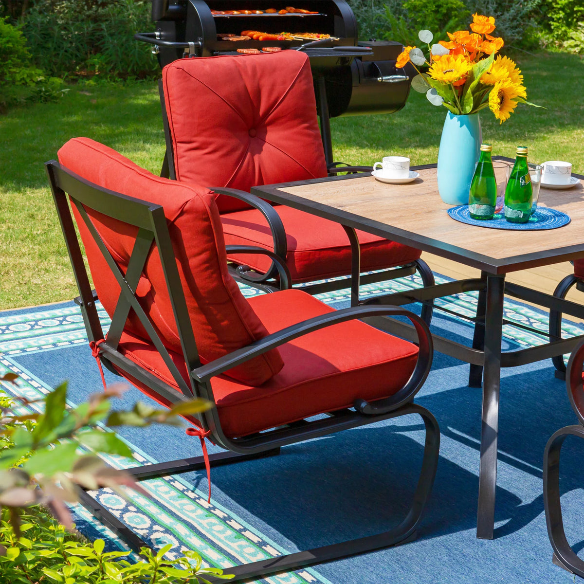 5-Piece Outdoor Patio Set with Rocking Chairs & Dining Table B43520