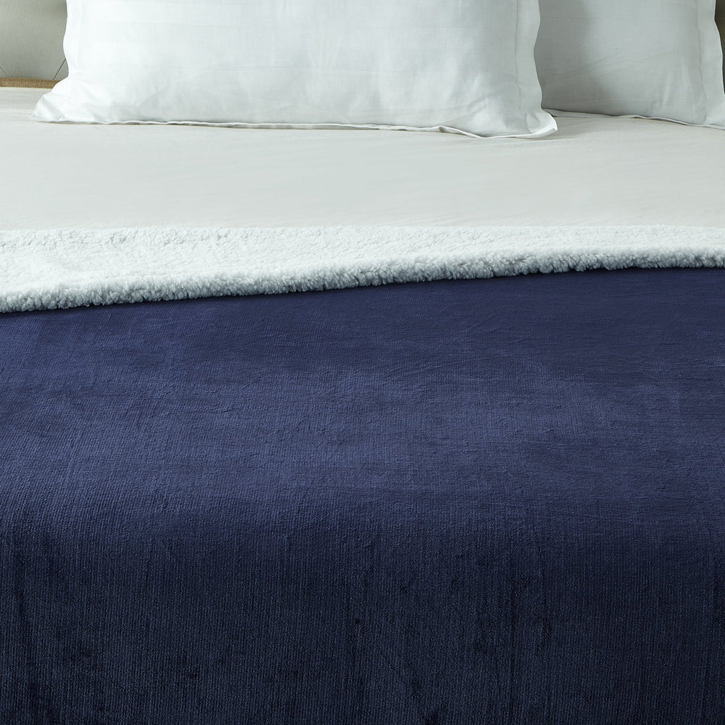 Flannel Reversible Sherpa Throw Blanket 60"x 80" Navy I306