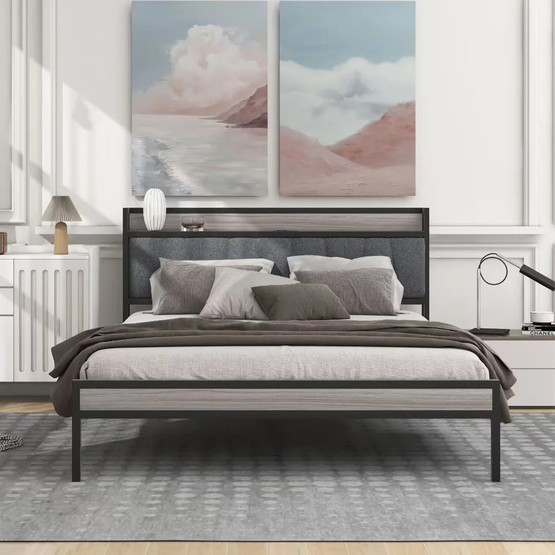 White Twin Size Platform Bed with Trundle and USB Ports E772