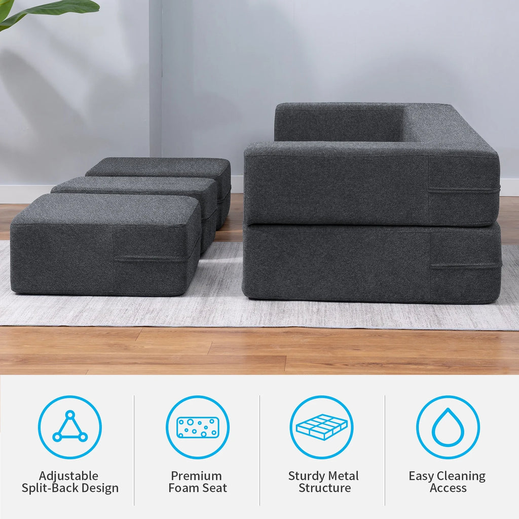 Dark Grey Convertible Sofa Bed U7880
