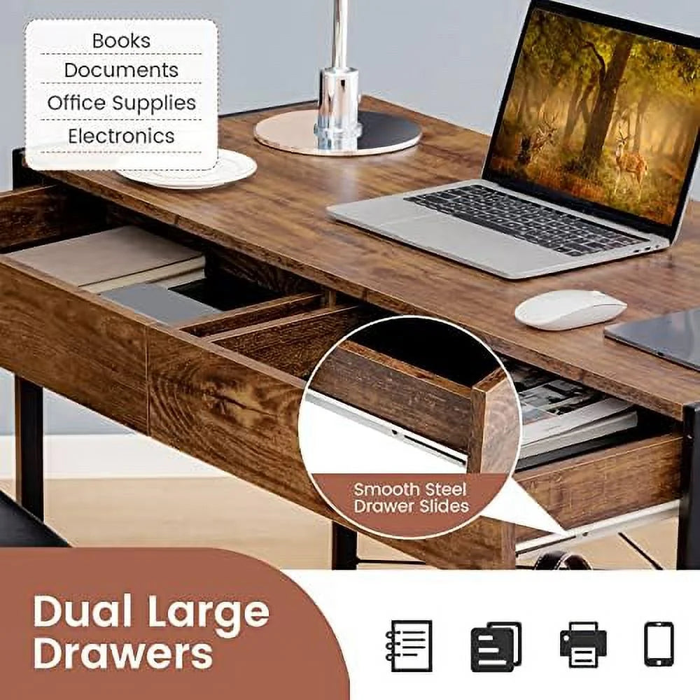 44 inch Computer Desk with 2 Drawers Steel Frame C6530
